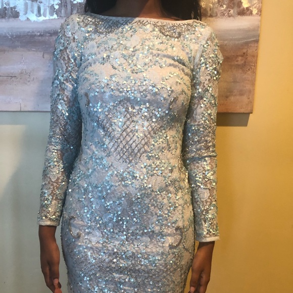 HOMECOMING/ FORMAL TEAL BLUE LONG SLEEVE DRESS - Picture 1 of 5